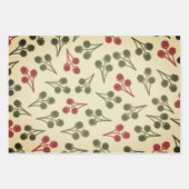 Vintage Kerstmis Retro Botanische Patronen Inpakpapier Vel (Voorkant 3)