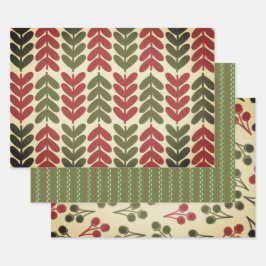 Vintage Kerstmis Retro Botanische Patronen Inpakpapier Vel