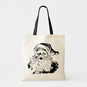 Vintage Kerstmis, Retro jolige Kerstman, zwart Tote Bag