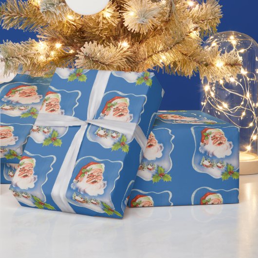 Vintage Kerstmis, Retro Jolly Santa Claus Cadeaupapier (Feestdagen)