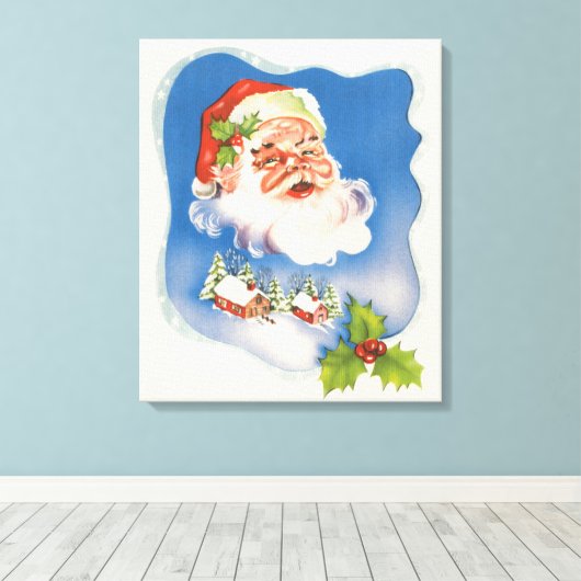 Vintage Kerstmis, Retro Jolly Santa Claus Canvas Afdruk (Insitu (Houten vloer))
