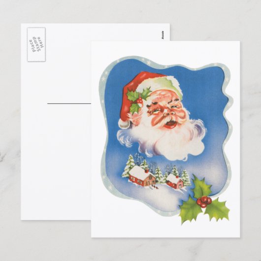 Vintage Kerstmis, Retro Jolly Santa Claus Feestdagenkaart (Voorkant / Achterkant)