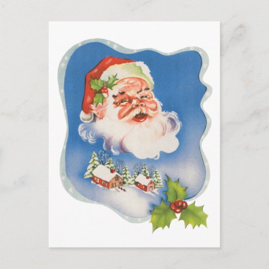 Vintage Kerstmis, Retro Jolly Santa Claus Feestdagenkaart (Voorkant)