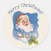 Vintage Kerstmis, Retro Jolly Santa Claus Ronde Sticker (Voorkant)