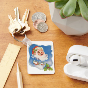 Vintage Kerstmis, Retro Jolly Santa Claus Sleutelhanger
