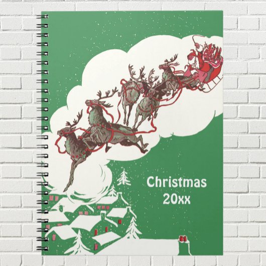 Vintage Kerstmis, Retro Santa Claus in Sleigh Notitieboek