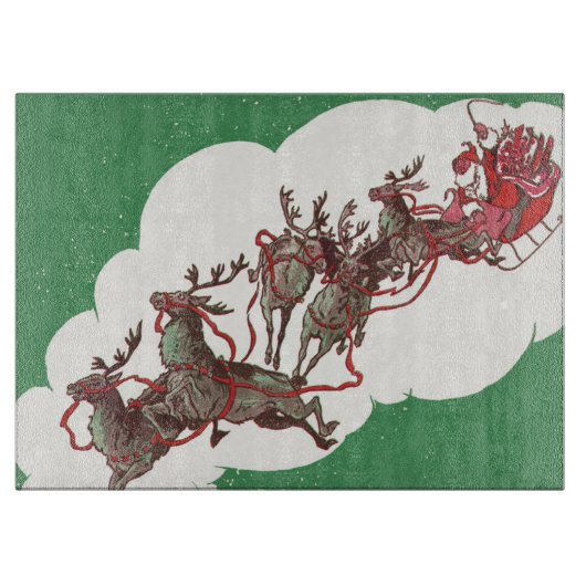 Vintage Kerstmis, Retro Santa Claus in Sleigh Snijplank (Voorkant)