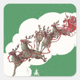 Vintage Kerstmis, Retro Santa Claus in Sleigh Vierkante Sticker