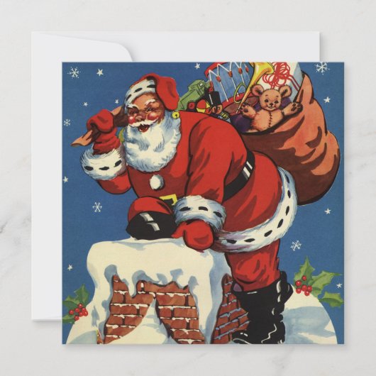 Vintage Kerstmis, Retro Santa Claus Uitnodiging (Voorkant)
