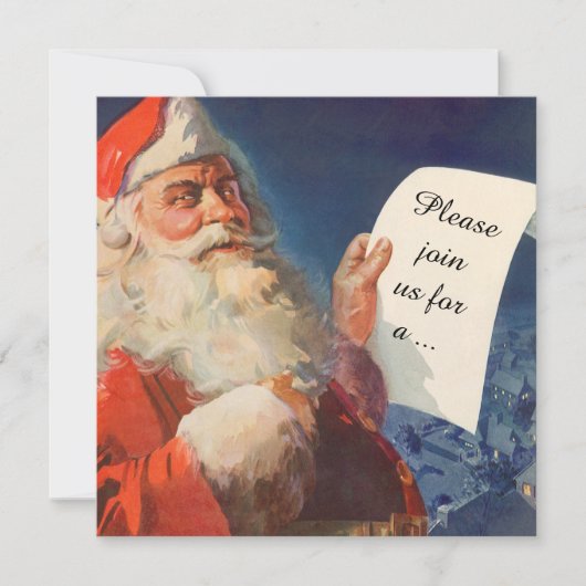 Vintage Kerstmis, Retro Santa Claus Uitnodiging (Voorkant)