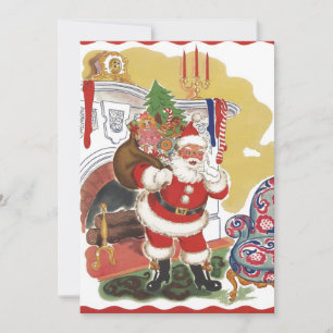 Vintage Kerstmis, Retro Santa Claus Uitnodiging