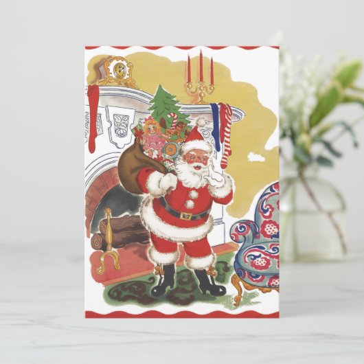 Vintage Kerstmis, Retro Santa Claus Uitnodiging (Staand voorkant)