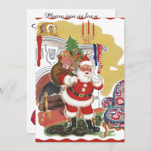 Vintage Kerstmis, Retro Santa Claus Uitnodiging