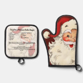 Vintage Kerstmis Retro Santa Recept Ovenwant & Pannenlap Set (Voorkant)