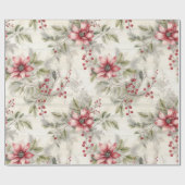 Vintage Kerstmis Rode Poinsettia Tartan, Decoupage Cadeaupapier (Vlak)