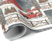 Vintage Kerstmis Rode Vrachtwagen, Schuur, Plattel Cadeaupapier (Rol Hoek)