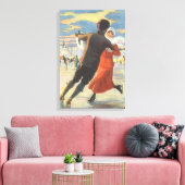 Vintage Kerstmis, Romantic Couple Ice Skating Canvas Afdruk (Insitu (Woonkamer))