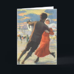 Vintage Kerstmis, Romantic Couple Ice Skating Feestdagen Kaart<br><div class="desc">illustratie Merry kerstvakantie afbeelding met een man en een vrouw die van ijs houdt. Liefde en romance op kerstdag. Heel romantisch!</div>