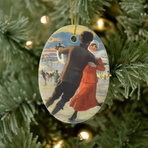Vintage Kerstmis, Romantic Couple Ice Skating Keramisch Ornament
