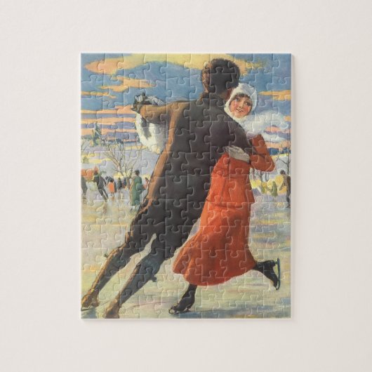 Vintage Kerstmis, Romantic Couple Ice Skating Legpuzzel (Verticaal)