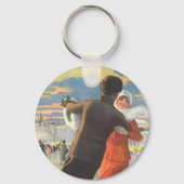 Vintage Kerstmis, Romantic Couple Ice Skating Sleutelhanger (Achterkant)