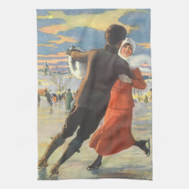 Vintage Kerstmis, Romantic Couple Ice Skating Theedoek