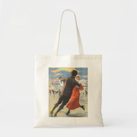 Vintage Kerstmis, Romantic Couple Ice Skating Tote Bag (Voorkant)