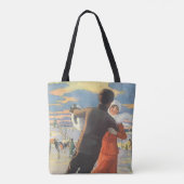 Vintage Kerstmis, Romantic Couple Ice Skating Tote Bag (Achterkant)