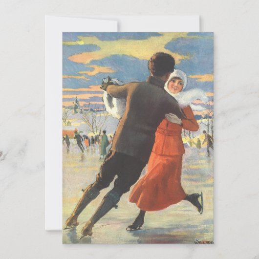 Vintage Kerstmis, romantische schaatsuitnodiging Kaart (Voorkant)