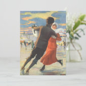 Vintage Kerstmis, romantische schaatsuitnodiging Kaart (Staand voorkant)