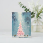 Vintage kerstmis rond roze boom feestdagenkaart (Staand voorkant)