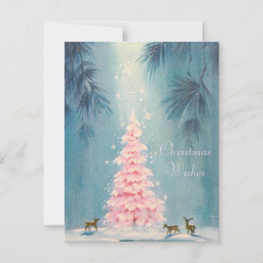 Vintage kerstmis rond roze boom feestdagenkaart (Voorkant)