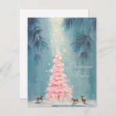 Vintage kerstmis rond roze boom feestdagenkaart (Voorkant / Achterkant)
