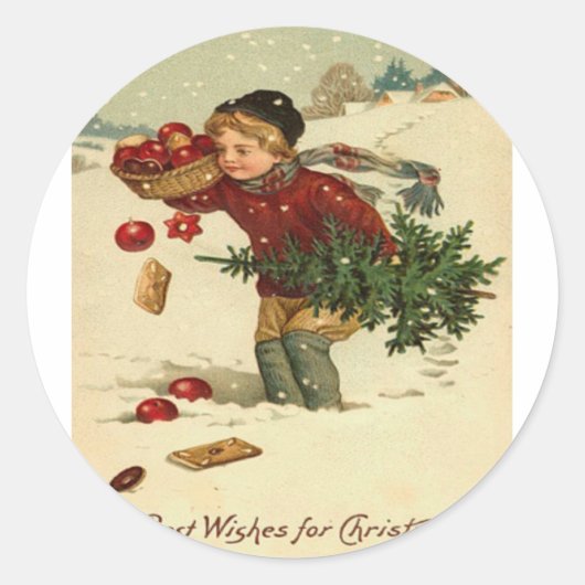 Vintage Kerstmis Ronde Sticker (Voorkant)