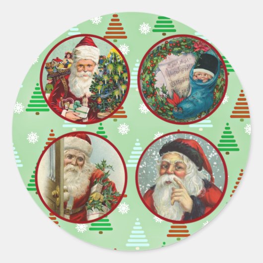 Vintage Kerstmis Ronde Sticker (Voorkant)