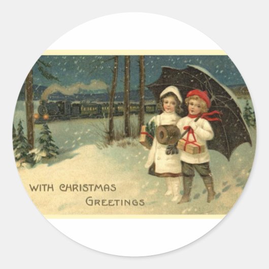 Vintage Kerstmis Ronde Sticker (Voorkant)