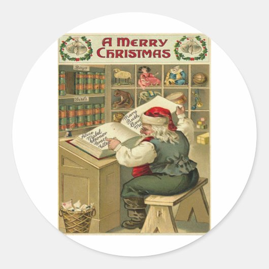 Vintage Kerstmis Ronde Sticker (Voorkant)