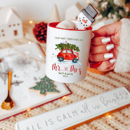 Vintage Kerstmis Rood Auto & Boom Eerste Kerstmis Mok
