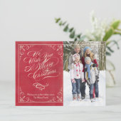 Vintage Kerstmis | Rood Feestdagenkaart (Staand voorkant)