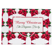 Vintage Kerstmis Rood Wit Poinsettias Aangepast Groot Cadeauzakje (Achterkant)