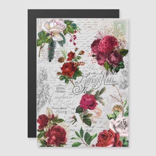 Vintage Kerstmis Roos Joyeux Noel Ephemera (Voorkant / Achterkant)