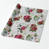 Vintage Kerstmis Roos Joyeux Noel Ephemera Cadeaupapier (Uitgerold)