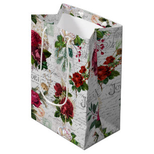 Vintage Kerstmis Roos Joyeux Noel Ephemera Medium Cadeauzakje