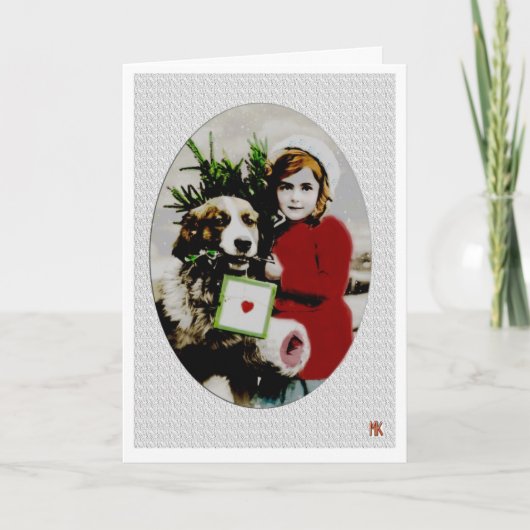 Vintage Kerstmis Saint Bernard-dog Feestdagen Kaart (Voorkant)