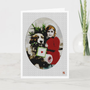 Vintage Kerstmis Saint Bernard-dog Feestdagen Kaart