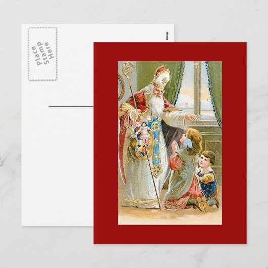 Vintage Kerstmis Saint Nicholas Feestdagenkaart (Voorkant / Achterkant)