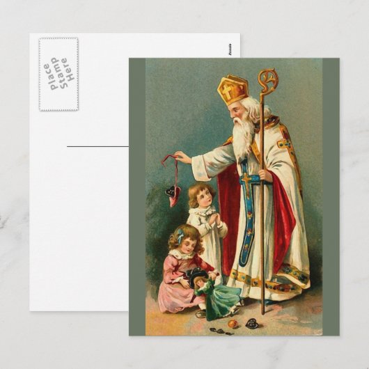Vintage Kerstmis Saint Nicholas Feestdagenkaart (Voorkant / Achterkant)