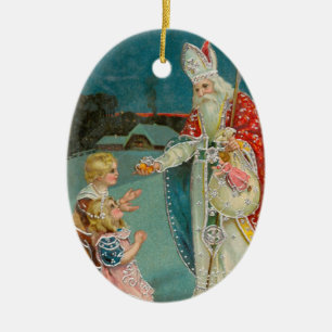 Vintage Kerstmis Saint Nicholas Keramisch Ornament
