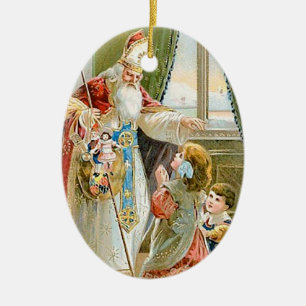 Vintage Kerstmis Saint Nicholas Keramisch Ornament