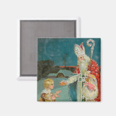 Vintage Kerstmis Saint Nicholas Magneet (Voorkant / Achterkant)
